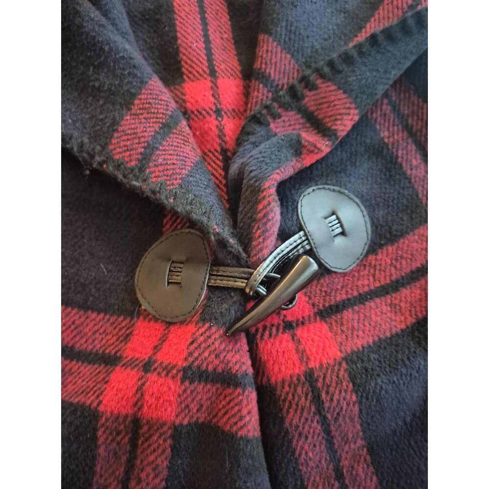 Mud Pie Red & Black Plaid Sleeveless Vest With Toggle Closure & Shawl Collar - Picture 5 of 5